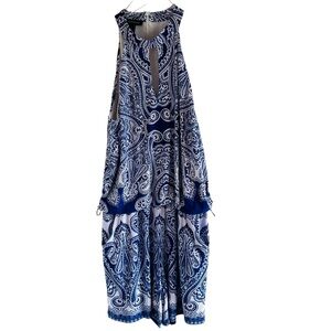 INC International Concepts Blue and White Paisley Short Romper